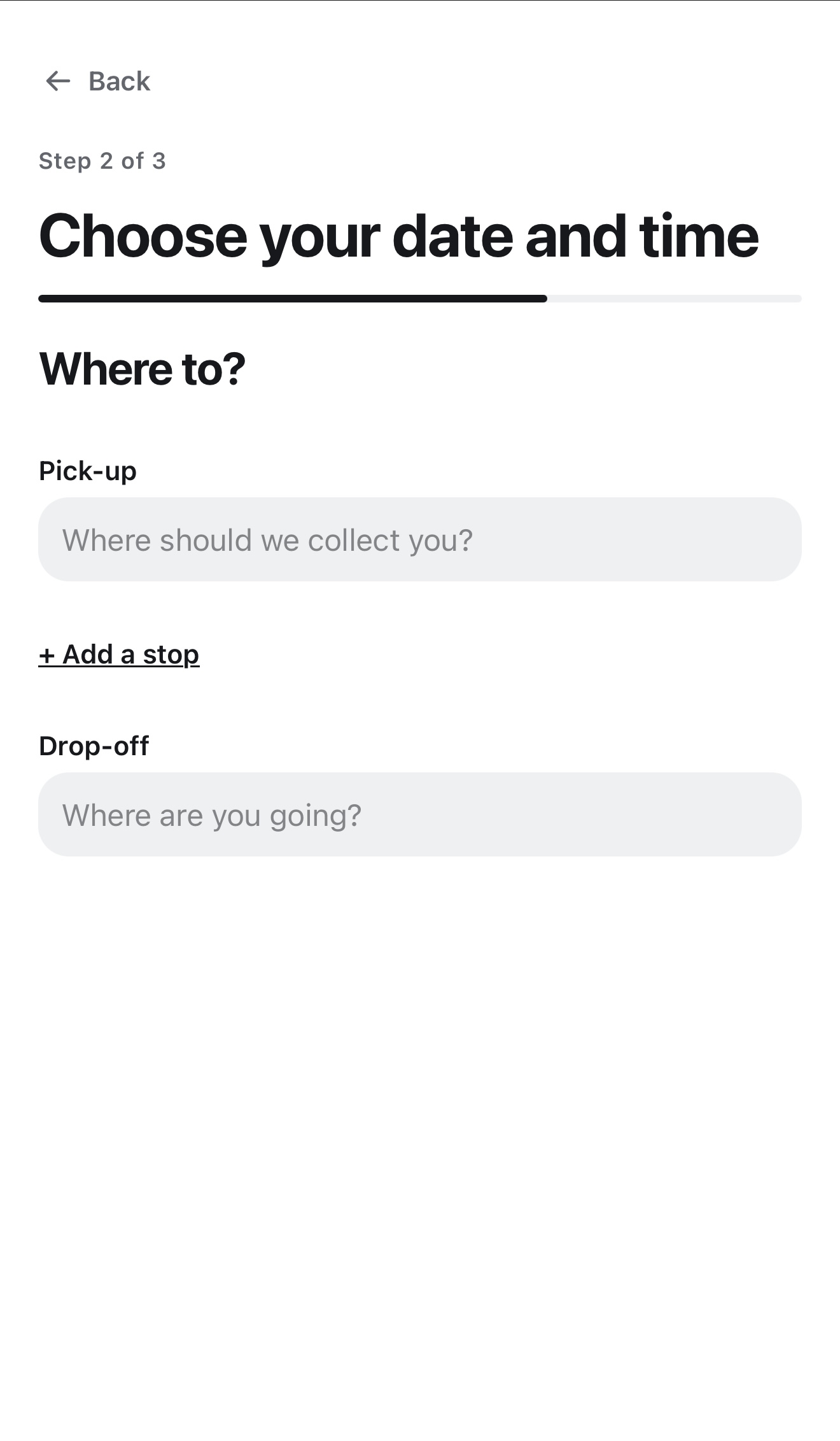Booklino taxi route booking screen